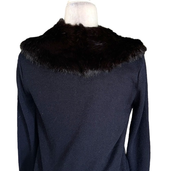 Vintage City Fur Company Black Genuine Fur Collared Cropped Knit Cardigan - M - Picture 8 of 14